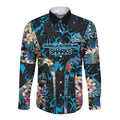 Cronulla-Sutherland Sharks Long Sleeve Button Shirt Tropical Island Floral Pattern With Black And Blue Accents