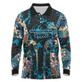 Cronulla-Sutherland Sharks Long Sleeve Polo Shirt Tropical Island Floral Pattern With Black And Blue Accents