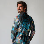 Cronulla-Sutherland Sharks Long Sleeve Polo Shirt Tropical Island Floral Pattern With Black And Blue Accents