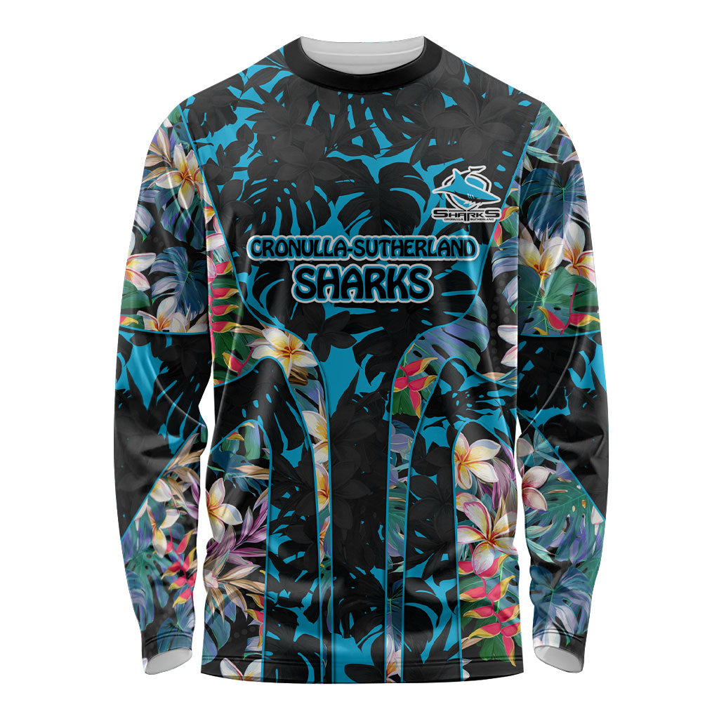 Cronulla-Sutherland Sharks Long Sleeve Shirt Tropical Island Floral Pattern With Black And Blue Accents