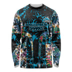 Cronulla-Sutherland Sharks Long Sleeve Shirt Tropical Island Floral Pattern With Black And Blue Accents