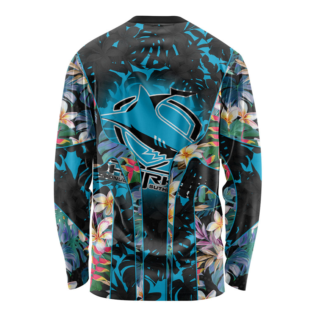 Cronulla-Sutherland Sharks Long Sleeve Shirt Tropical Island Floral Pattern With Black And Blue Accents