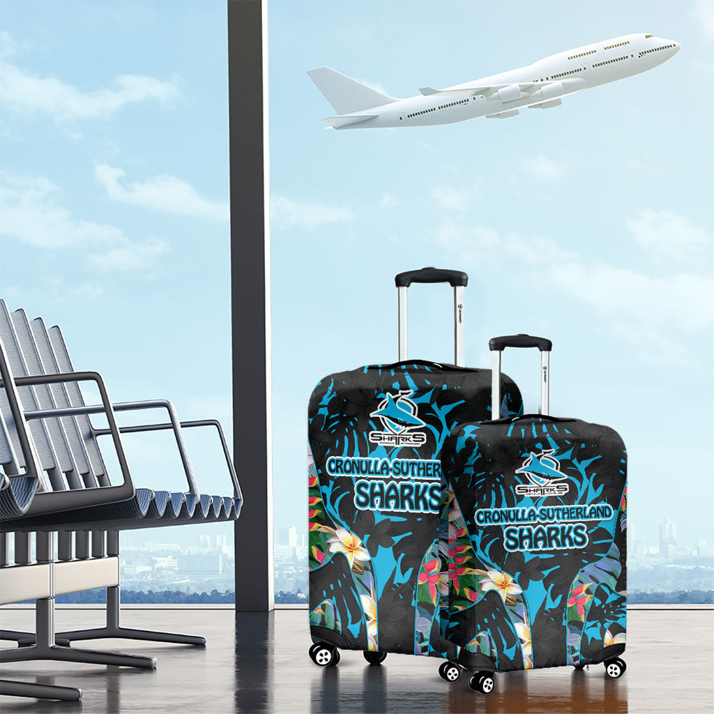 Cronulla-Sutherland Sharks Luggage Cover Tropical Island Floral Pattern With Black And Blue Accents