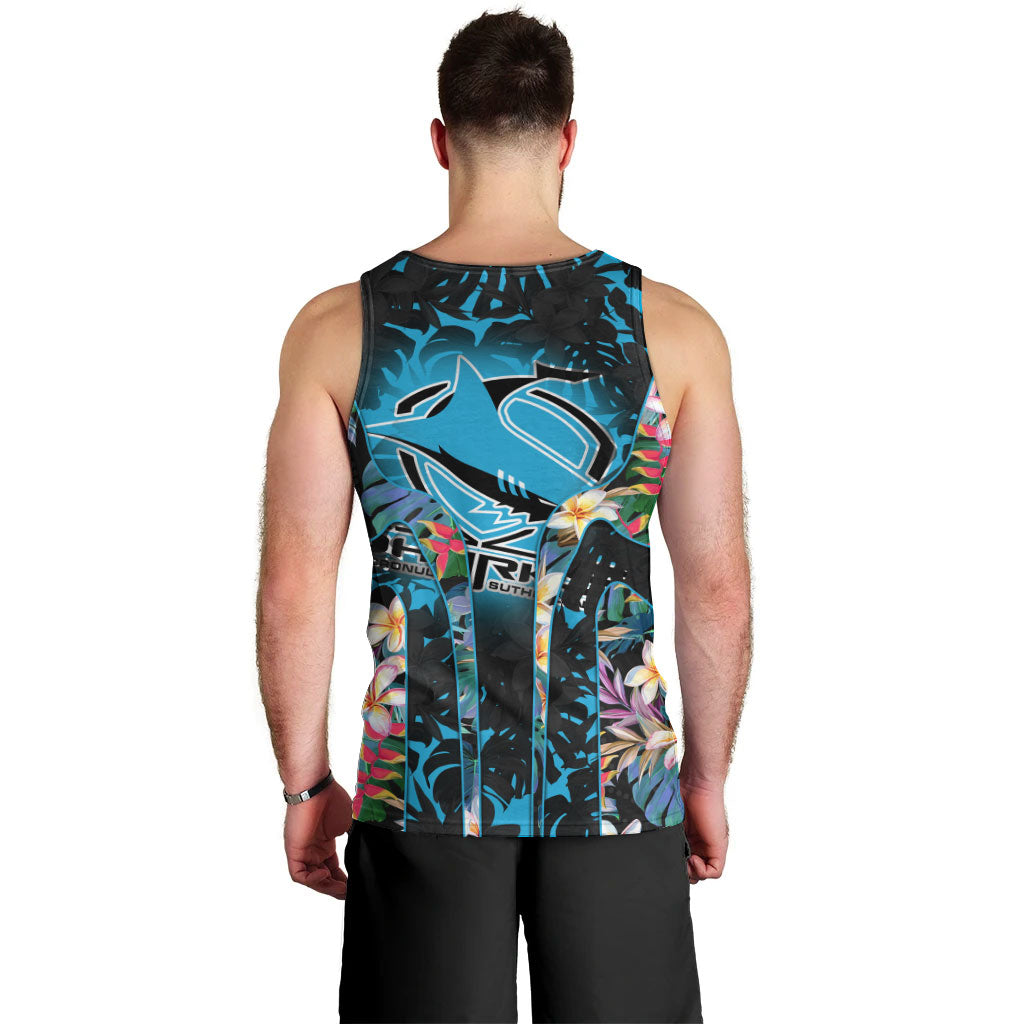 Cronulla-Sutherland Sharks Men Tank Top Tropical Island Floral Pattern With Black And Blue Accents