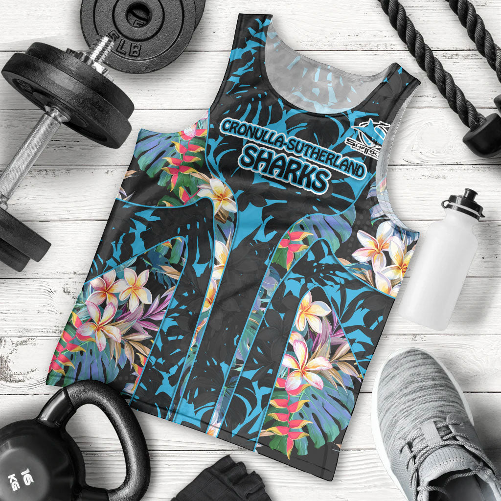 Cronulla-Sutherland Sharks Men Tank Top Tropical Island Floral Pattern With Black And Blue Accents