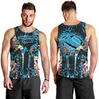 Cronulla-Sutherland Sharks Men Tank Top Tropical Island Floral Pattern With Black And Blue Accents