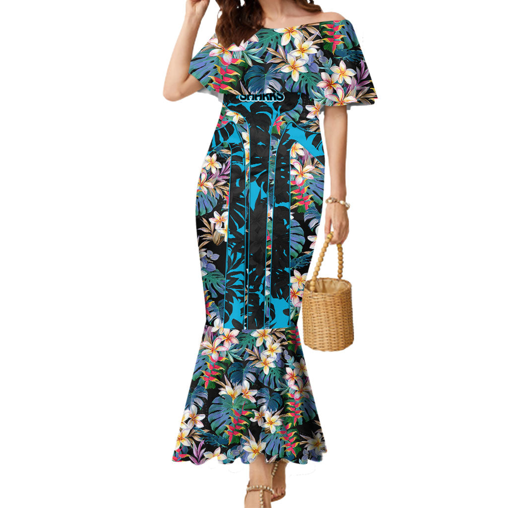 Cronulla-Sutherland Sharks Mermaid Dress Tropical Island Floral Pattern With Black And Blue Accents