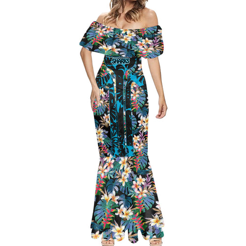 Cronulla-Sutherland Sharks Mermaid Dress Tropical Island Floral Pattern With Black And Blue Accents