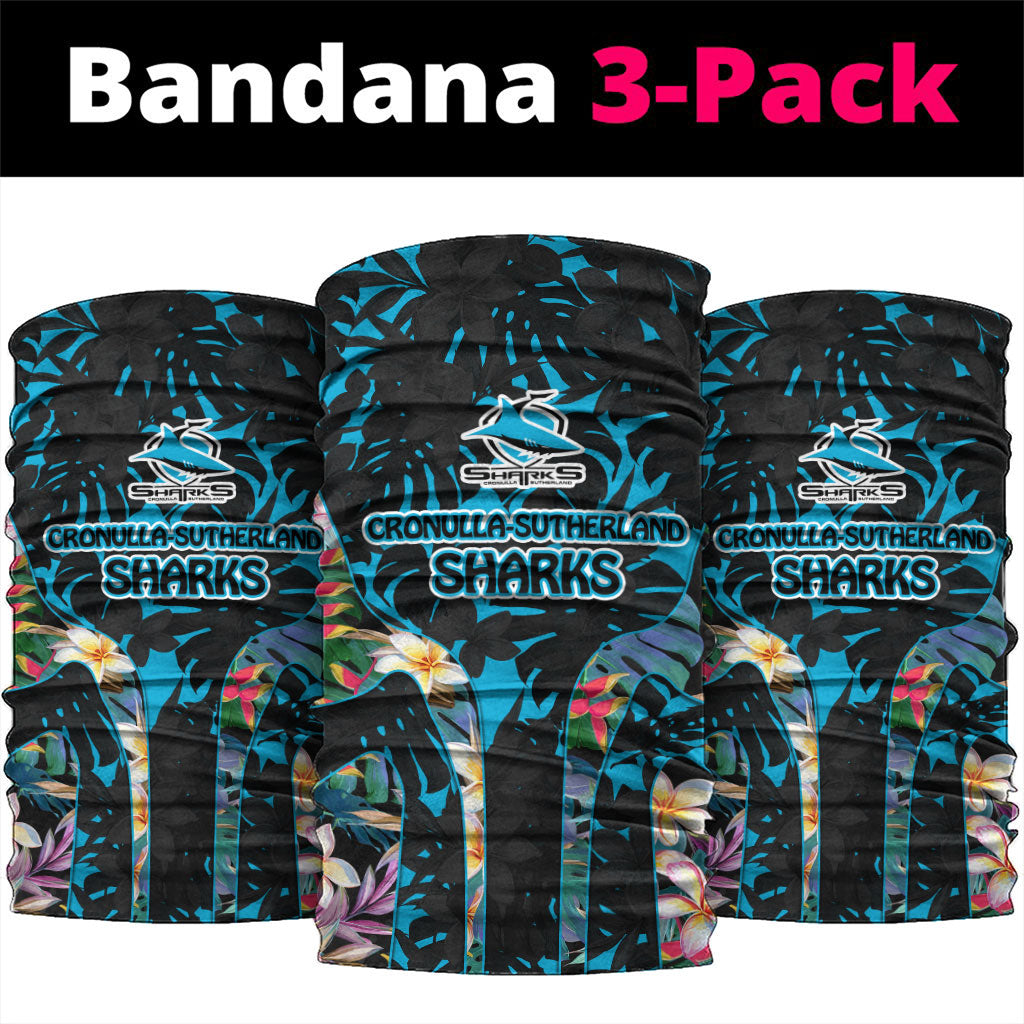 Cronulla-Sutherland Sharks Neck Gaiter Tropical Island Floral Pattern With Black And Blue Accents