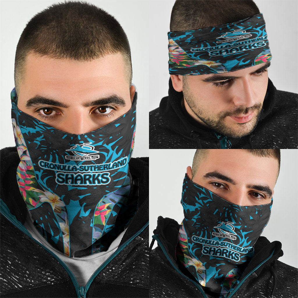 Cronulla-Sutherland Sharks Neck Gaiter Tropical Island Floral Pattern With Black And Blue Accents