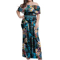Cronulla-Sutherland Sharks Off Shoulder Maxi Dress Tropical Island Floral Pattern With Black And Blue Accents