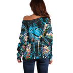Cronulla-Sutherland Sharks Off Shoulder Sweater Tropical Island Floral Pattern With Black And Blue Accents