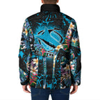 Cronulla-Sutherland Sharks Padded Jacket Tropical Island Floral Pattern With Black And Blue Accents