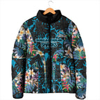Cronulla-Sutherland Sharks Padded Jacket Tropical Island Floral Pattern With Black And Blue Accents