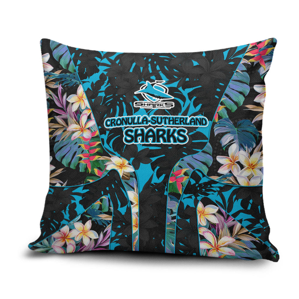 Cronulla-Sutherland Sharks Pillow Cover Tropical Island Floral Pattern With Black And Blue Accents