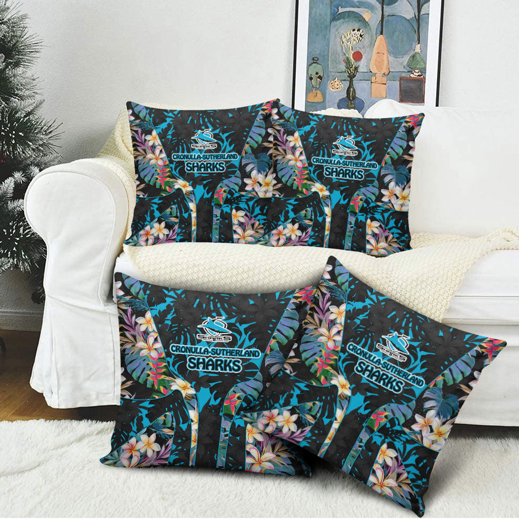 Cronulla-Sutherland Sharks Pillow Cover Tropical Island Floral Pattern With Black And Blue Accents