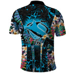 Cronulla-Sutherland Sharks Polo Shirt Tropical Island Floral Pattern With Black And Blue Accents