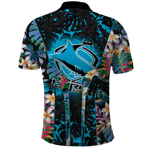 Cronulla-Sutherland Sharks Polo Shirt Tropical Island Floral Pattern With Black And Blue Accents