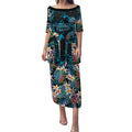 Cronulla-Sutherland Sharks Puletasi Tropical Island Floral Pattern With Black And Blue Accents