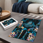 Cronulla-Sutherland Sharks Puzzle Tropical Island Floral Pattern With Black And Blue Accents