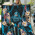 Cronulla-Sutherland Sharks Quilt Tropical Island Floral Pattern With Black And Blue Accents