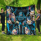 Cronulla-Sutherland Sharks Quilt Tropical Island Floral Pattern With Black And Blue Accents