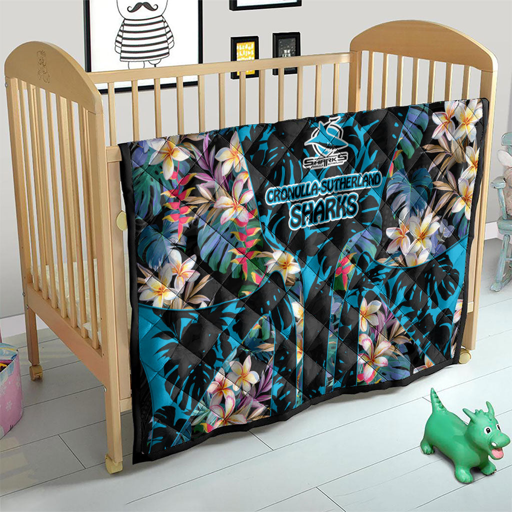 Cronulla-Sutherland Sharks Quilt Tropical Island Floral Pattern With Black And Blue Accents