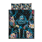 Cronulla-Sutherland Sharks Quilt Bed Set Tropical Island Floral Pattern With Black And Blue Accents