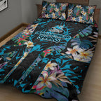 Cronulla-Sutherland Sharks Quilt Bed Set Tropical Island Floral Pattern With Black And Blue Accents