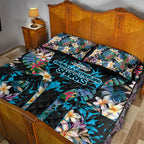 Cronulla-Sutherland Sharks Quilt Bed Set Tropical Island Floral Pattern With Black And Blue Accents