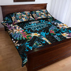 Cronulla-Sutherland Sharks Quilt Bed Set Tropical Island Floral Pattern With Black And Blue Accents