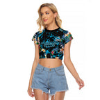 Cronulla-Sutherland Sharks Raglan Cropped T Shirt Tropical Island Floral Pattern With Black And Blue Accents