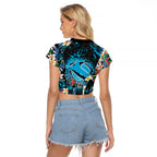 Cronulla-Sutherland Sharks Raglan Cropped T Shirt Tropical Island Floral Pattern With Black And Blue Accents