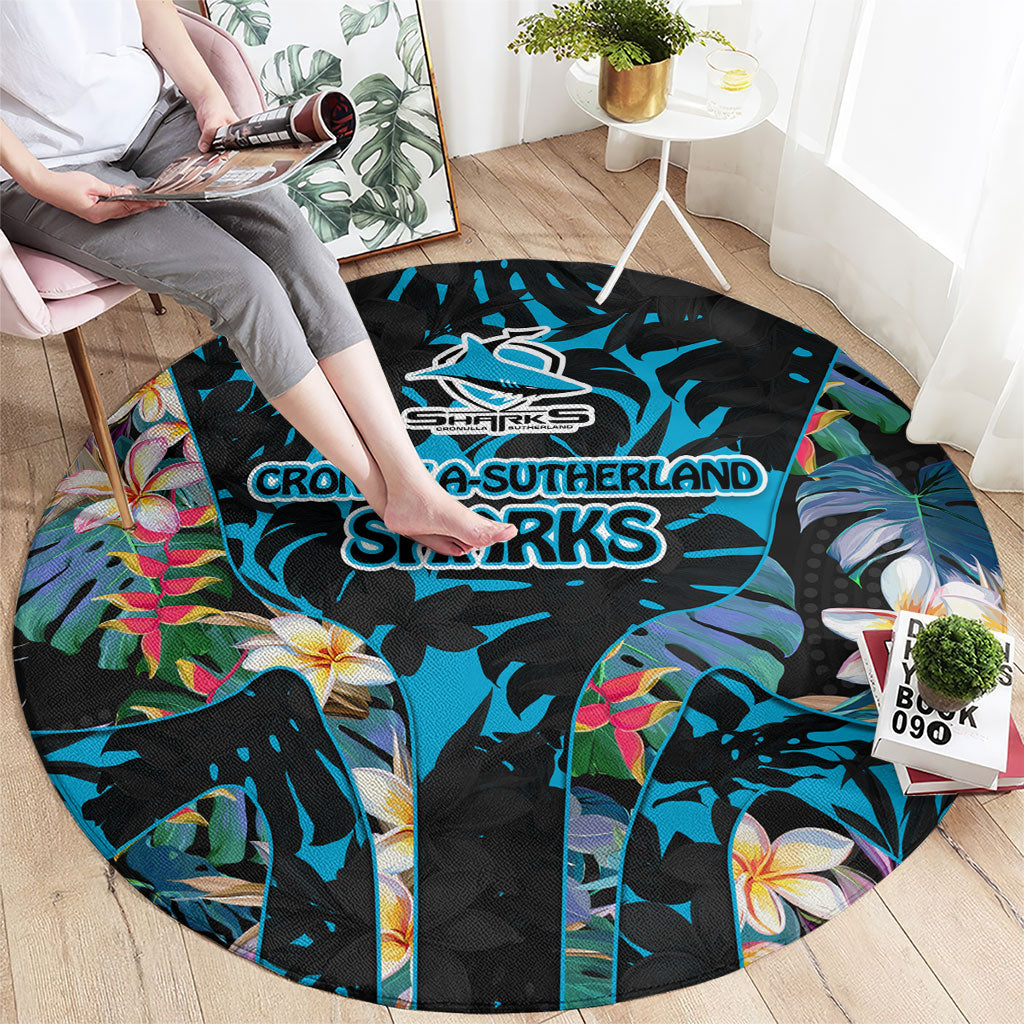 Cronulla-Sutherland Sharks Round Carpet Tropical Island Floral Pattern With Black And Blue Accents