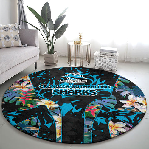 Cronulla-Sutherland Sharks Round Carpet Tropical Island Floral Pattern With Black And Blue Accents