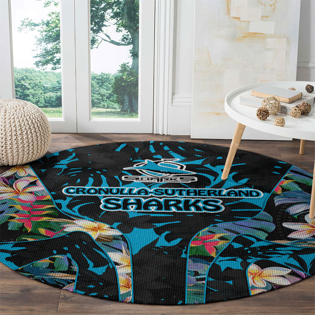 Cronulla-Sutherland Sharks Round Carpet Tropical Island Floral Pattern With Black And Blue Accents