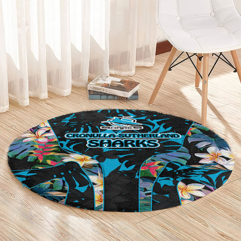 Cronulla-Sutherland Sharks Round Carpet Tropical Island Floral Pattern With Black And Blue Accents