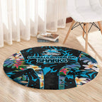 Cronulla-Sutherland Sharks Round Carpet Tropical Island Floral Pattern With Black And Blue Accents