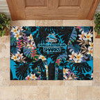 Cronulla-Sutherland Sharks Rubber Doormat Tropical Island Floral Pattern With Black And Blue Accents