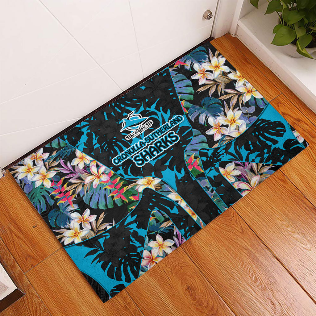Cronulla-Sutherland Sharks Rubber Doormat Tropical Island Floral Pattern With Black And Blue Accents