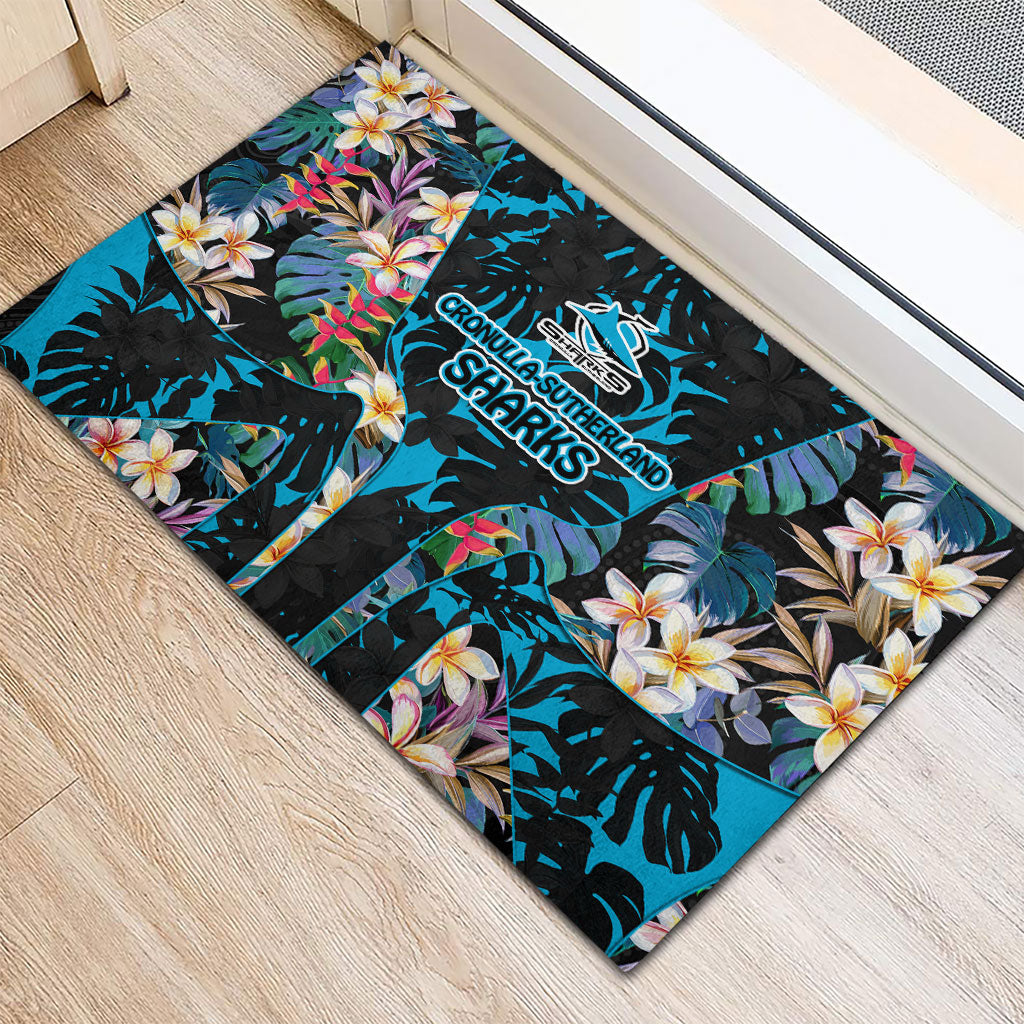 Cronulla-Sutherland Sharks Rubber Doormat Tropical Island Floral Pattern With Black And Blue Accents