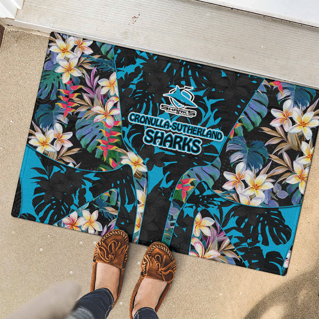 Cronulla-Sutherland Sharks Rubber Doormat Tropical Island Floral Pattern With Black And Blue Accents