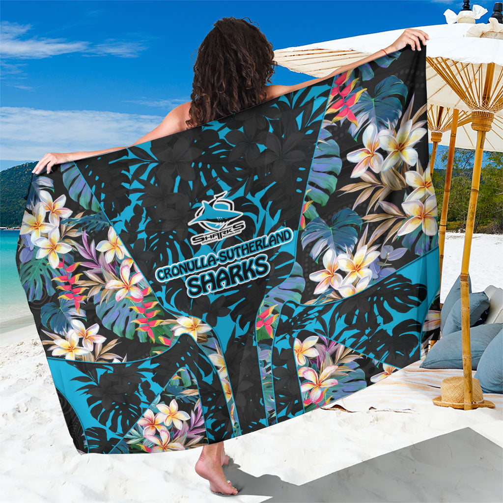 Cronulla-Sutherland Sharks Sarong Tropical Island Floral Pattern With Black And Blue Accents
