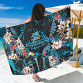 Cronulla-Sutherland Sharks Sarong Tropical Island Floral Pattern With Black And Blue Accents