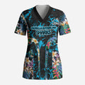 Cronulla-Sutherland Sharks Scrub Top Tropical Island Floral Pattern With Black And Blue Accents
