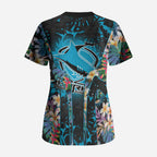 Cronulla-Sutherland Sharks Scrub Top Tropical Island Floral Pattern With Black And Blue Accents