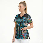 Cronulla-Sutherland Sharks Scrub Top Tropical Island Floral Pattern With Black And Blue Accents
