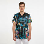 Cronulla-Sutherland Sharks Scrub Top Tropical Island Floral Pattern With Black And Blue Accents