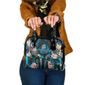 Cronulla-Sutherland Sharks Shoulder Handbag Tropical Island Floral Pattern With Black And Blue Accents