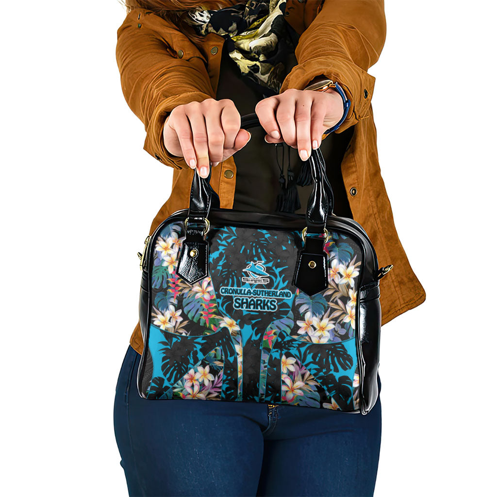 Cronulla-Sutherland Sharks Shoulder Handbag Tropical Island Floral Pattern With Black And Blue Accents